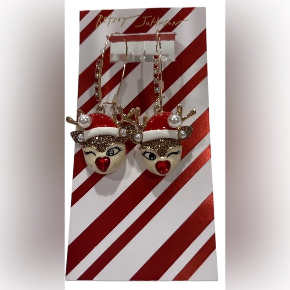 BETSEY JOHNSON Christmas Rudolph the Red-Nosed Reindeer Dangle Earrings NEW NWT